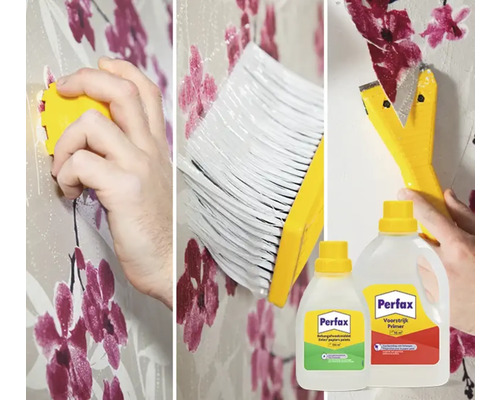 Toepassing van Perfax producten voor het verwijderen van behang en het voorbereiden van de muur