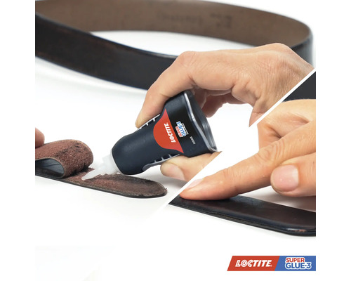 Loctite Super Glue 3 aanbrengen op een leren riem voor reparatie