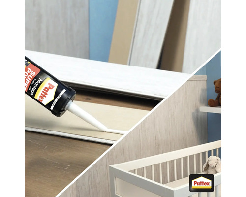 Gebruik van montagelijm met Pattex logo in een kinderkamer