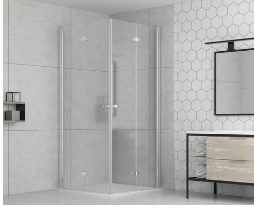 Glazen hoekdouche in een moderne badkamer