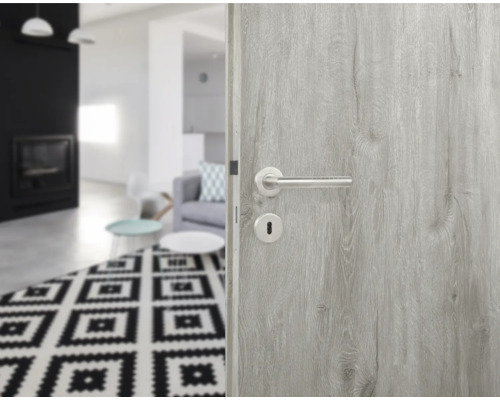 Houten deur met deurklink in een moderne woonkamer