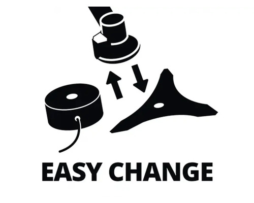 Symbool voor eenvoudige vervanging van draadspoel en mes bij een grastrimmer