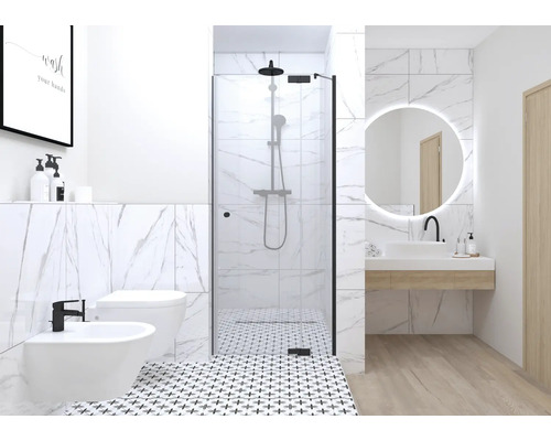 Moderne badkamer met douche, wastafel, toilet en bidet