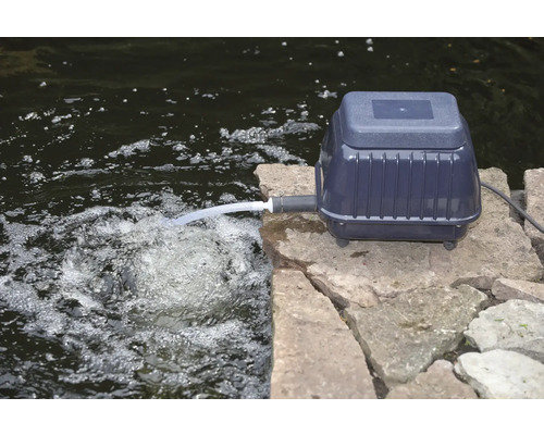 Beluchtingspomp voor tuinvijver in werking