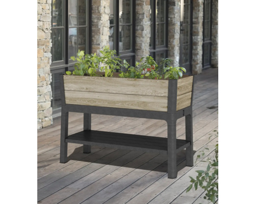 Houten en kunststof plantenbak op poten met opbergruimte voor buiten