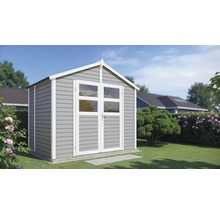 Tuinhuis met dubbele deur en ramen in de tuin