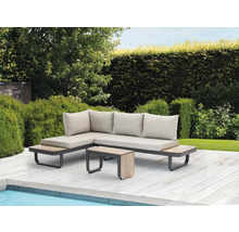 Tuin loungeset met hoekbank, tafel en kussens in de tuin