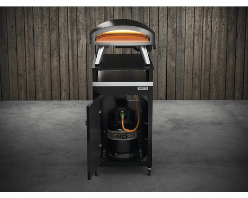 Tenneker gas pizzaoven op kar met open deur