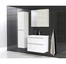 Badkamer met wastafel, spiegelkast en hoge kast in een strak design