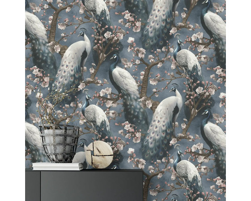 Behang met pauwen en kersenbloesemmotief voor wanddecoratie