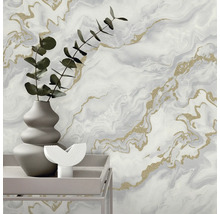 Decoratieve wandafbeelding met marmerpatroon en bladornament