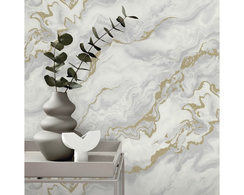 Decoratieve wandafbeelding met marmerpatroon en bladornament