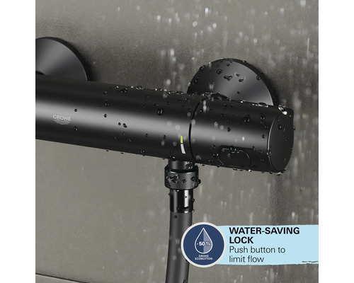 Zwarte Grohe douchekraan met waterbesparende functie