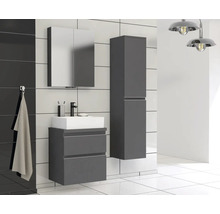 Badkamer met wastafelonderkast, spiegelkast en hoge kast in een modern design.