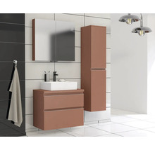 Moderne badkamer met wastafel, spiegelkast en hoge kast in een lichte ruimte