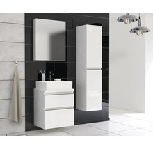 Badkamer met wastafelonderkast, spiegelkast en hoge kast in helder design