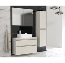 Moderne badkamer met wastafelonderkast, spiegelkast en hoge kast voor een stijlvolle ambiance