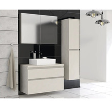 Badkamer met wastafelonderkast, opzetwastafel, spiegelkast en hoge kast