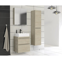 Badkamer met wastafel, spiegelkast en hoge kast