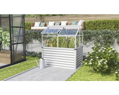 Kas met planten in de tuin