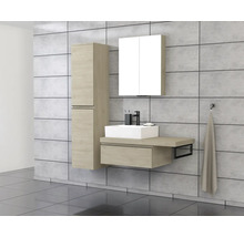 Badkamer met wastafel, spiegelkast en hoge kast