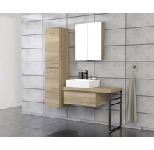 Badkamer met wastafelonderkast, wastafel, spiegelkast en hoge kast
