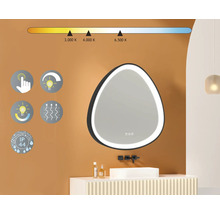 Verlichte spiegel in badkamer met aanraakfunctie, instelbare kleurtemperatuur, verwarmingsfunctie en IP44 beschermingsgraad.