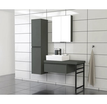 Badkamer met wastafel, spiegelkast en hoge kast
