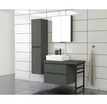 Badkamer met wastafel, spiegelkast en hoge kast