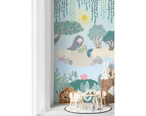 Kinderkamer met behang met zeemeermin, krabben en bomen