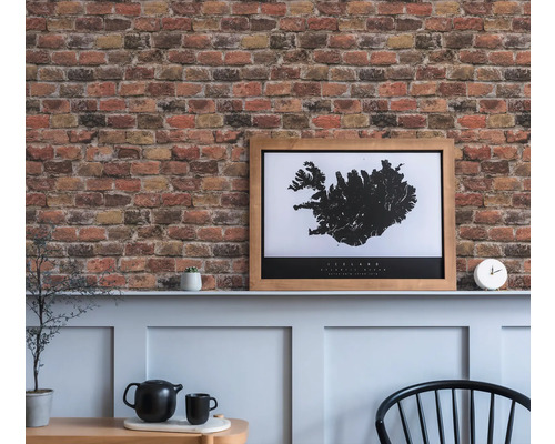 Decoratief metselwerk met IJsland kunstafdruk aan de muur