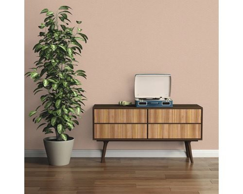 Decoratief interieur met kamerplant, dressoir en platenspeler