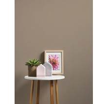 Decoratie met plant, fotolijst en sierhuisjes op bijzettafel