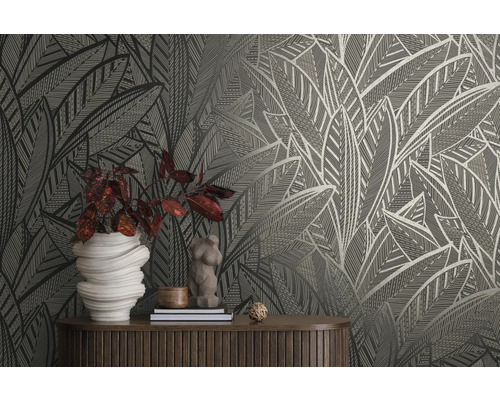 Behang met grafisch bladmotief in interieur