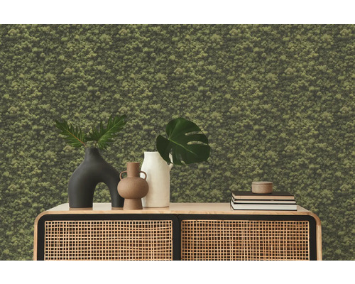 Close-up van mosbehang met meubels en decoraties