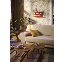Woonkamer met bank, salontafels en wandrek