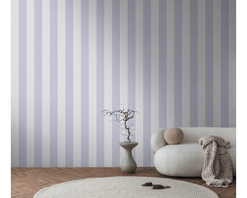 Kameroverzicht met gestreept behang, bank en decoratie