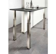 Staande tafel met donker tafelblad en vier zilverkleurige tafelpoten