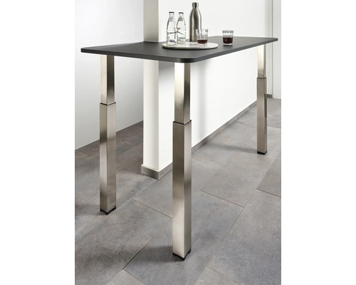 Staande tafel met donker tafelblad en vier zilverkleurige tafelpoten