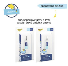 Twee Grohe QuickGlue lijmsets voor doucheproducten met montagesjabloon