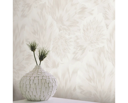 Behang met abstract bloemmotief en vaas