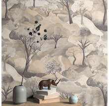 Behang met boomlandschapmotief op de muur