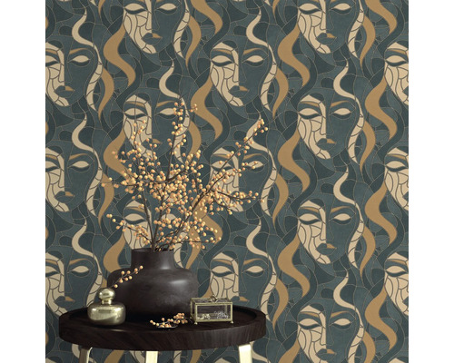 Behang met gezichtspatroon in abstracte stijl