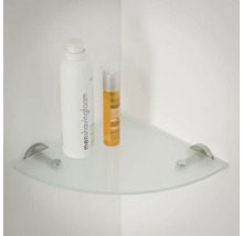 Glazen hoekplank met beugels in de badkamer