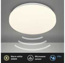 Ronde plafondlamp met magnetron sensor en beschermingsklasse IP54.