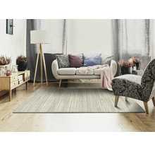 Woonkamer met vloerkleed, bank, fauteuil en bijzettafel