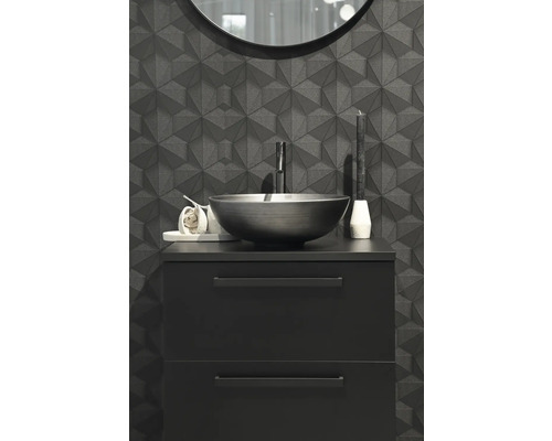 Moderne badkamer met waskom, kraan en 3D-wandpanelen