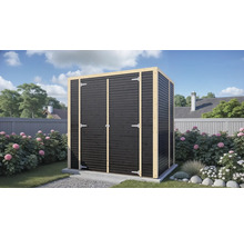 Houten tuinkast met dubbele deur op gazon