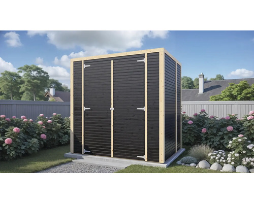 Houten tuinkast met dubbele deur op gazon