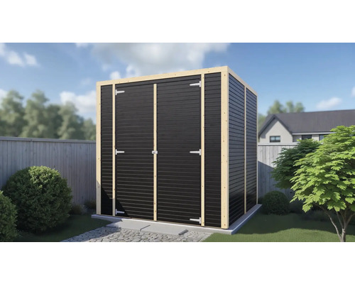Tuinhuis met dubbele deur en houten frame